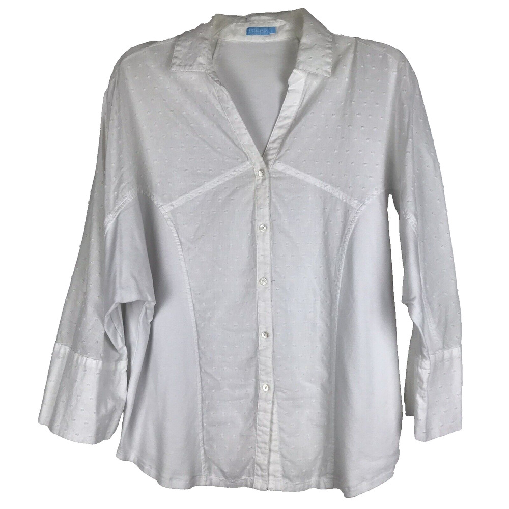 J. McLaughlin Button Up Textured Shirt White Dolman Sleeve Roll Tab Size Large